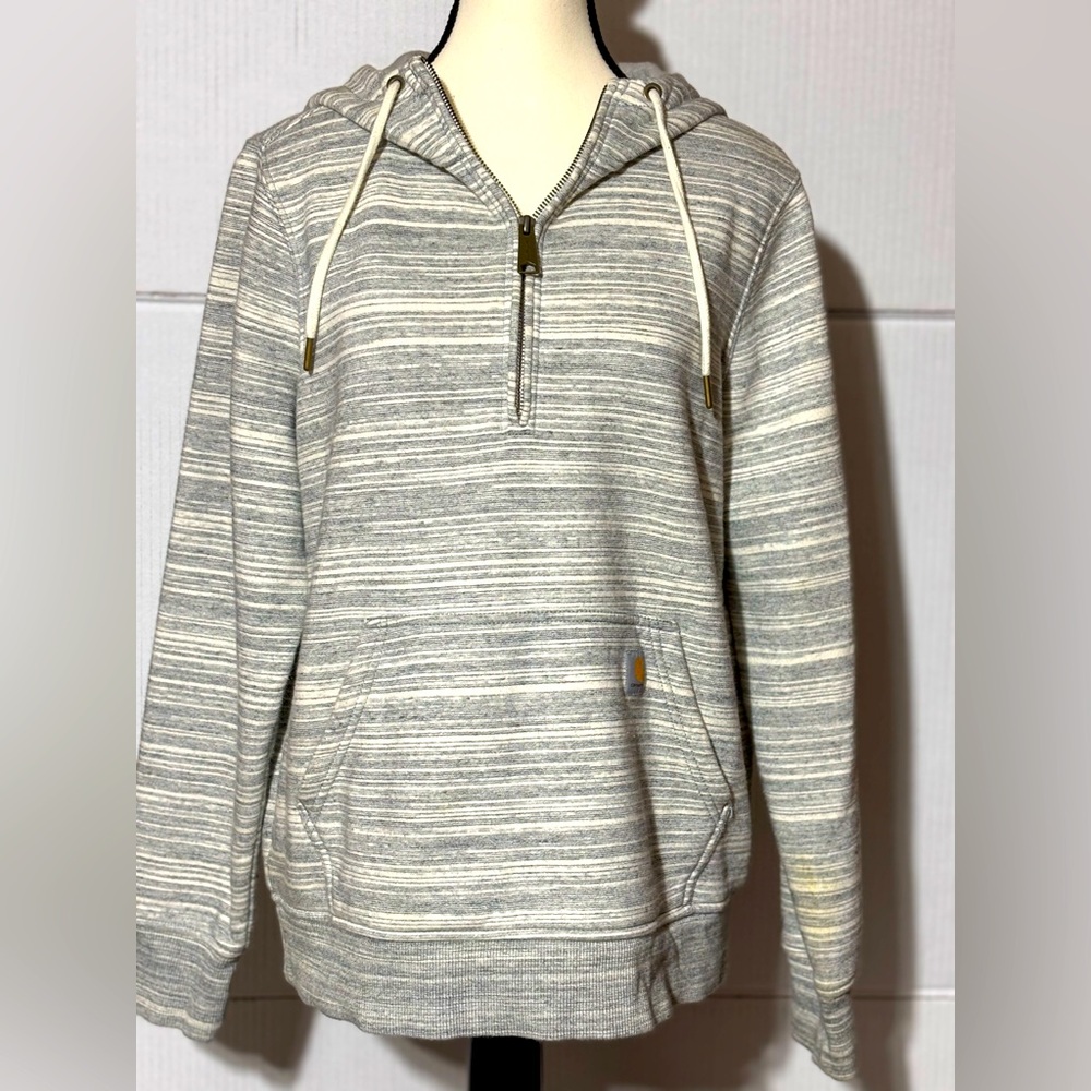 Carhartt women’s M (8-10) pullover striped hooded sweatshirt 1/4 zip w/pocket